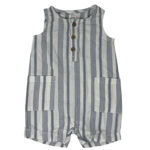 Organic by Carters Cotton Bodysuit Romper 6 Months White Blue Stripes